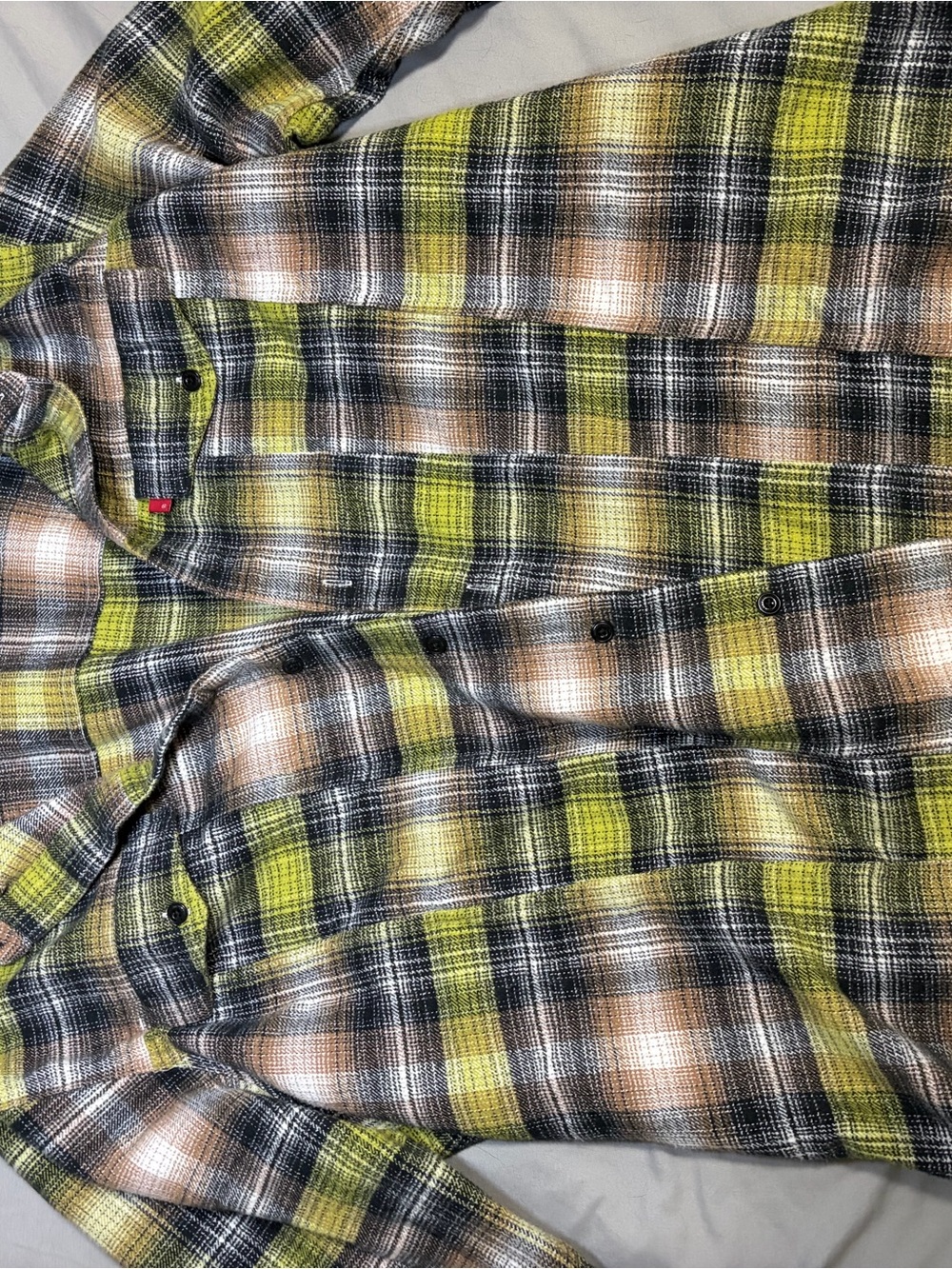 Levi's Green, Brown and Black Plaid Button-Down Shirt